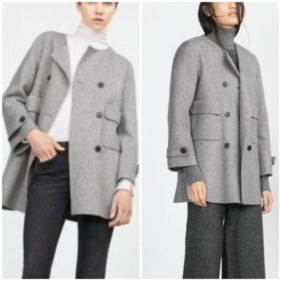 ZARA Double Breast Gray Hand Made Wool Blend Women Coat Size S - Picture 1 of 9